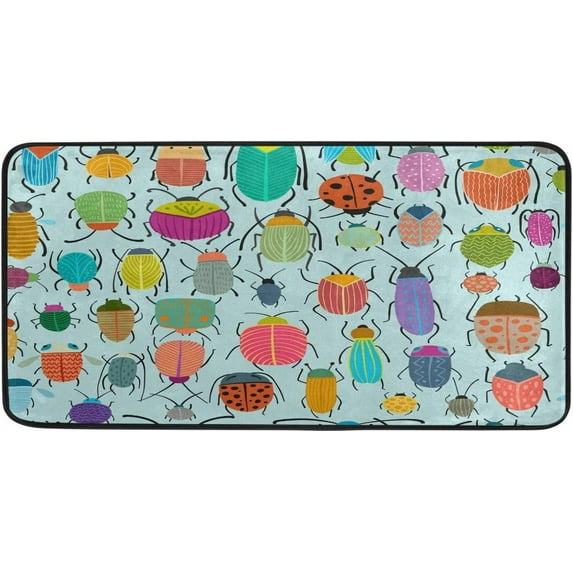 Funny Beetles Collection Design Non-Slip Soft Kitchen Mats Bath Rug Runner Doormats Carpet for Home Decor, 39" X 20"