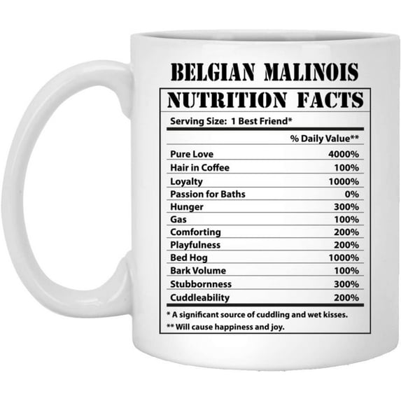 Funny Belgian Malinois Nutritional Facts Coffee Mug Dogs Lovers Birthday Gifts 2022 Christmas Nutrition Cup Ceramic White 11oz