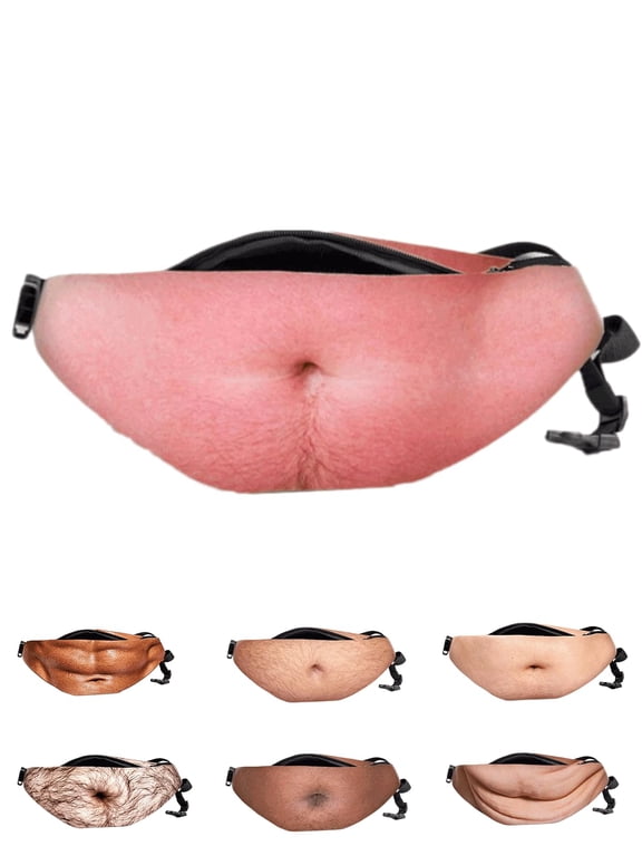Funny Belly Fanny Pack, Beige PU Leather Dad Bod Waist Bag, Novelty Realistic Body Shape Pouch for Cosplay Party and Gag Gifts. (style-5)