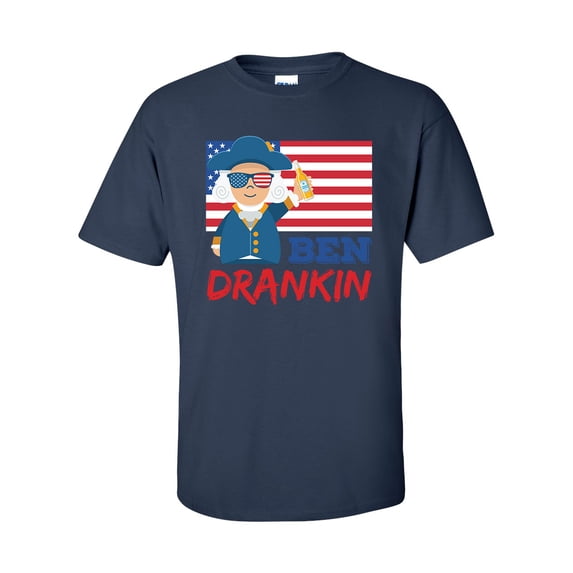 Funny Ben Drankin Founding Fathers American Flag Patriotic Short Sleeve T-shirt-Navy-xl