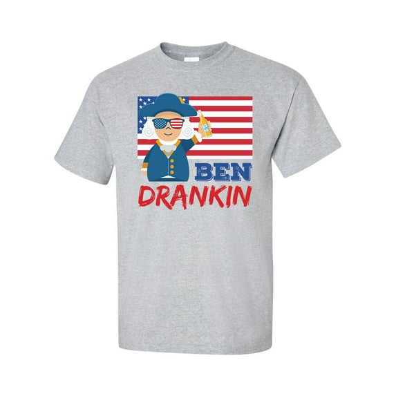 Funny Ben Drankin Founding Fathers American Flag Patriotic Short Sleeve T-shirt-Sports Grey-large