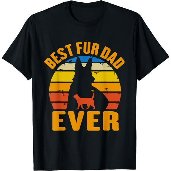 Funny Best Fur Dad Ever Vintage Dog Cat Owner Fathers day T-Shirt
