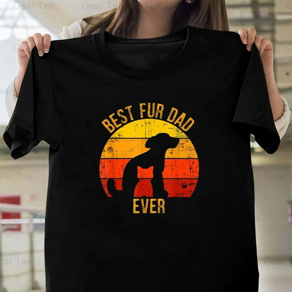 Funny, Best Fur Dad Ever, Vintage, Retro, Dog, Cat, Owner, Pet, Animal, Gift, Papa T-Shirt Unisex, up to 5XL