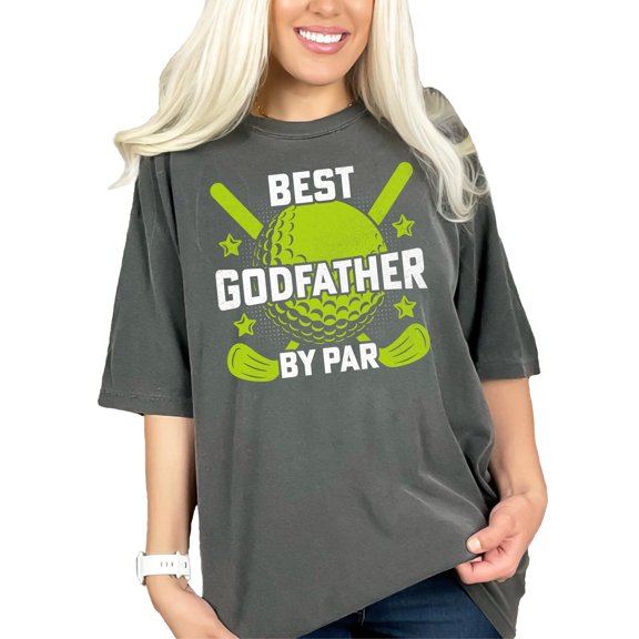 Funny Best Godfather By Par, Golf Pun Design, Pepper Comfort Colors T-Shirt, Medium