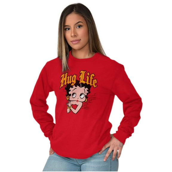 Funny Betty Boop Cartoon Hug Life Women's Long Sleeve T Shirt Brisco Brands L