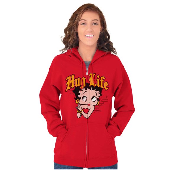 Funny Betty Boop Cartoon Hug Life Zip Hoodie Sweatshirt Women Brisco Brands L