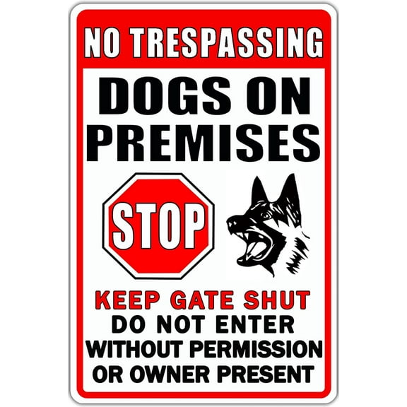 Funny Beware Of Dog Sign Warning Do Not Enter Metal Signs No Trespassing Dogs On Premises Tin Signs Dog In Yard Stop Keep Gate Closed Sign For Fence Door Outdoor Decorations 8x12 Inch