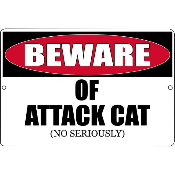 Funny Beware of Attack Cat Metal Tin Sign Kitten Kitchen Wall Decor Warning Sign