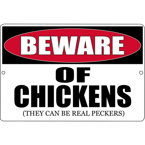 Funny Beware of Chickens Metal Tin Sign Farm Ranch Kitchen Wall Decor Warning Sign