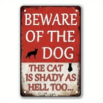 Funny 'Beware of Dog & Cat' Tin Sign - Durable Metal Yard Warning Decor, 8x12 Inches