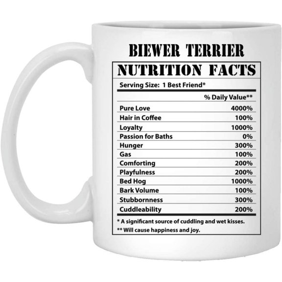 Funny Biewer Terrier Nutritional Facts Coffee Mug Dogs Lovers Birthday Gifts 2022 Christmas Nutrition Cup Ceramic White 11oz
