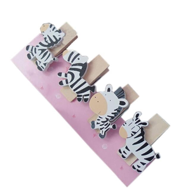 Funny Big Head Zebra Wooden Binder Clips