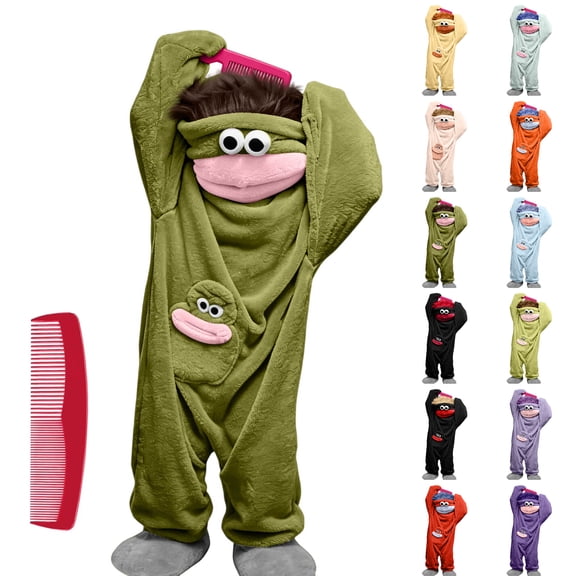 Funny Big Mouth Monster Adult Onesie, Oversized Fleece One Piece Pajamas for Women & Men, Kigurumi Halloween Costume with Comb, 10 Colors, 100-140