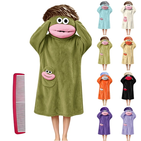 Funny Big Mouth Monster Adult Onesie, Silly Puppet Cosplay One Piece Pajamas, Oversized Plush Sleepwear for Parent & Little One, with Comb, Light Purple M