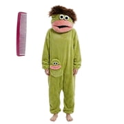 Funny Big Mouth Monster Adult Onesie with Large Comb Prop, Oversized Fleece One Piece Pajamas for Women & Men, Kigurumi Halloween Costume