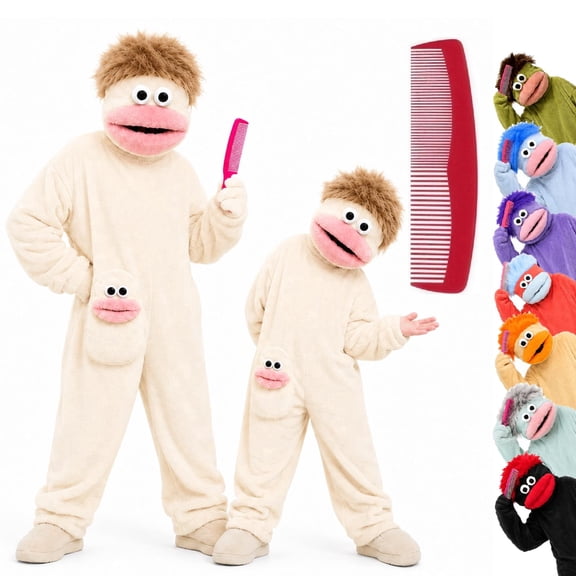 Funny Big Mouth Monster Adult Onesie with Large Comb Prop - Silly Puppet Cosplay Halloween Costume Pajamas for Family Matching White Size: 4-5T