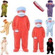 Funny Big Mouth Monster Adult Onesie with Large Comb Prop, Silly Puppet Cosplay One Piece Pajamas, Oversized Fleece Sleepwear for Parent & Little One