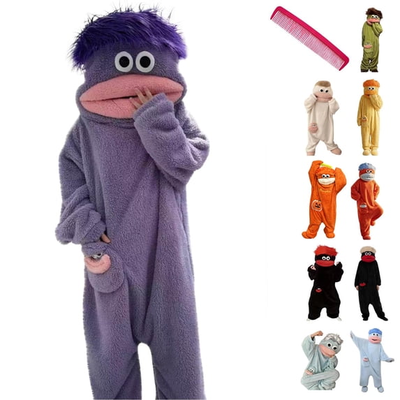 Funny Big Mouth Monster Matching Family Onesie, Matching Family Pajamas,Wine Silly Puppet Cosplay Costume, Plush Hooded Jumpsuit Sleepwear, Ugly Pajama Party Outfits(Without Shoes and Comb)