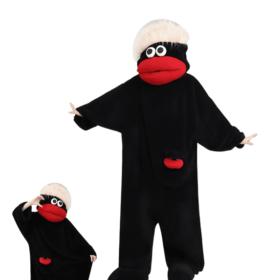 Funny Big Mouth Monster Onesie Pajamas – Oversized Plush Fleece Hooded One Piece for Sleep & Halloween, Christmas Party(Black/S)
