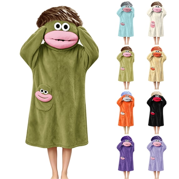 Funny Big Mouth Monster Onesie Pajamas – Oversized Plush Fleece Hooded One Piece for Sleep & Party, Yellow, 100