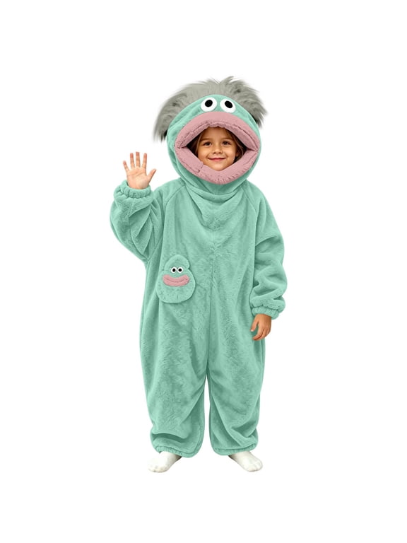 Funny Big Mouth Monster Pajamas, Novelty Halloween Snuggle Goof Onesie with Shoes, for Sleepwear and Loungewear Goofy Onesie., Light Blue, 120