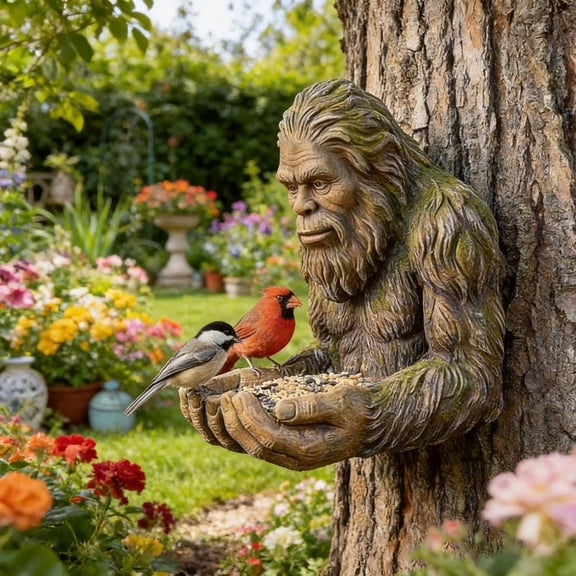 Funny Bigfoot Bird Feeder,Hanging Bird Feeder for Outdoors,Waterproof Tree-Mounted Outdoor Sculpture Feeders with Hidden Hook,for Courtyard Art Decoration Garden Decor Tree Garden Hugger