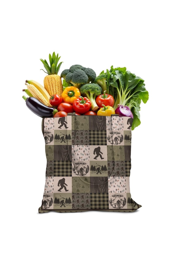 Funny Bigfoot Canvas Tote Bag – Retro Mountain & Forest Hiking Design, Mythical Creature Aesthetic Reusable Bag for Camping, Outdoors, and Sasquatch Lovers