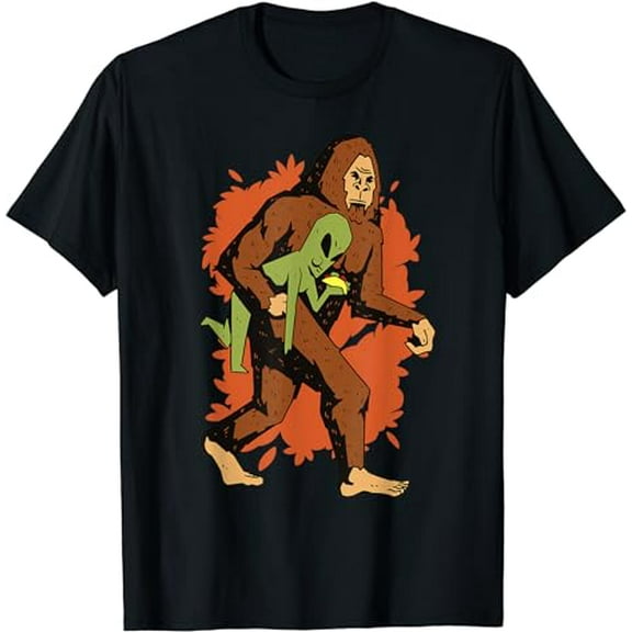 Funny Bigfoot Carrying Alien Eating Taco! Sasquatch Aliens T-Shirt