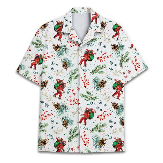 Funny Bigfoot Christmas Hawaiian Shirt For Men Sasquatch Mens Hawaiian Shirts Casual Short Sleeve Button Down Shirt Men