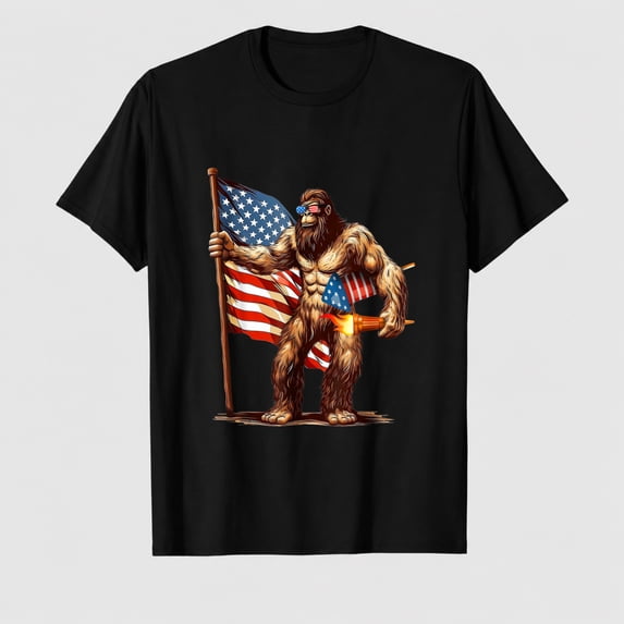Funny Bigfoot Fireworks Shirt for Men Women Bigfoot Fireworks 4th of July Men Sasquatch American US Flag T-Shirt