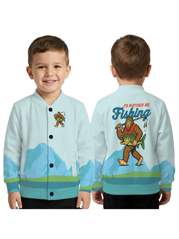 Funny Bigfoot Fishing Baseball Jacket – Sasquatch Fisherman Jacket, Outdoor Humor Animal Jacket Gift