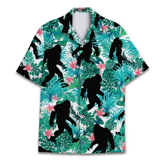 Funny Bigfoot Hawaiian Shirts for Men, Tropical Sasquatch Short Sleeve Button Down Hawaiian Shirt 11