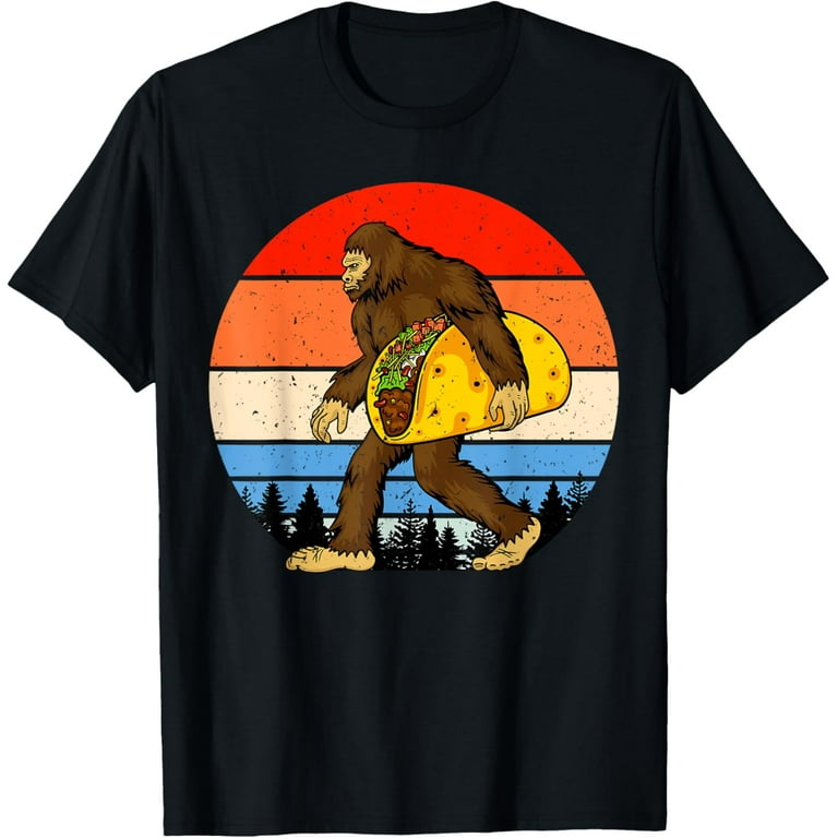 Bigfoot T Shirt For Women & Men Carrying Taco Bigfoot T Shirt For Women & Men Carrying Taco