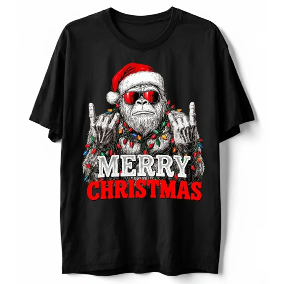 Funny Bigfoot Holiday Sunglasses Meme Celebration Sasquatch Humor Unisex T-Shirt, up to size 5XL