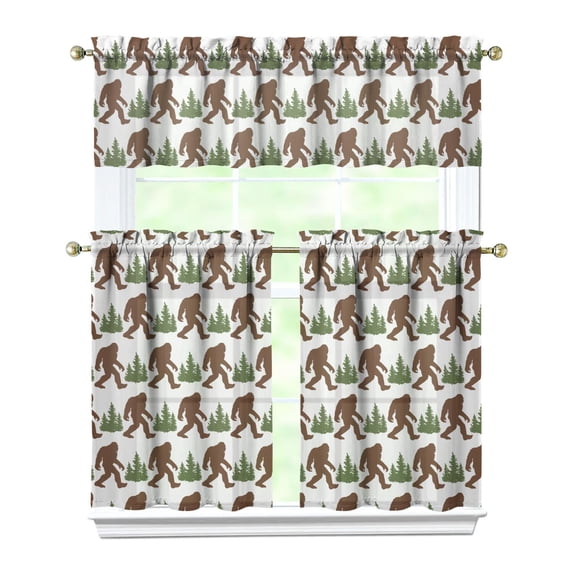 Funny Bigfoot Kitchen Curtains for Windows – Retro Forest Mountain Cabin Decor, Mythical Creature Window Drapes for Nature Lovers, Rustic Camping Themed Curtain Panels