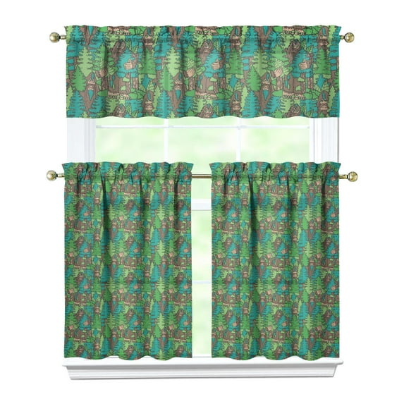 Funny Bigfoot Kitchen Curtains for Windows – Retro Forest Mountain Cabin Decor, Mythical Creature Window Drapes for Nature Lovers, Rustic Camping Themed Curtain Panels