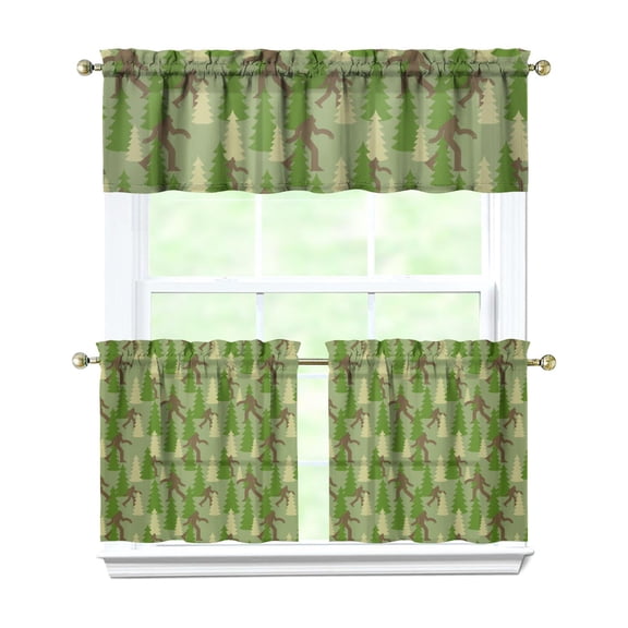 Funny Bigfoot Kitchen Curtains for Windows – Retro Forest Mountain Cabin Decor, Mythical Creature Window Drapes for Nature Lovers, Rustic Camping Themed Curtain Panels