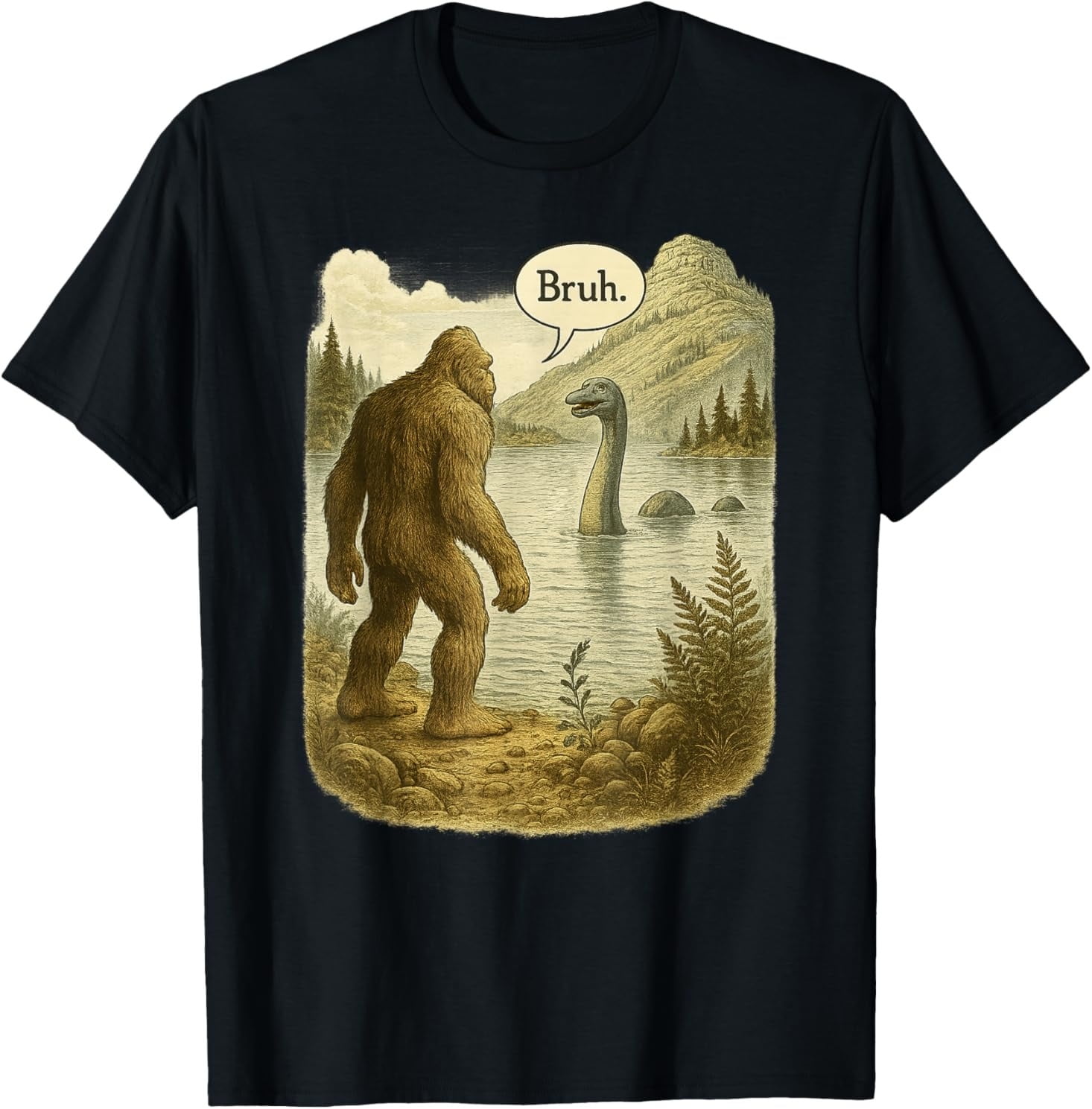 Funny Bigfoot & Loch Ness T-Shirt – Introvert Bruh Cryptid Humor Tee ...