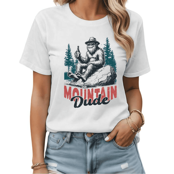 Funny Bigfoot Mountain Dude Meme Graphic Tees Womans T-shirt Shirts Black White S-5XL Tops