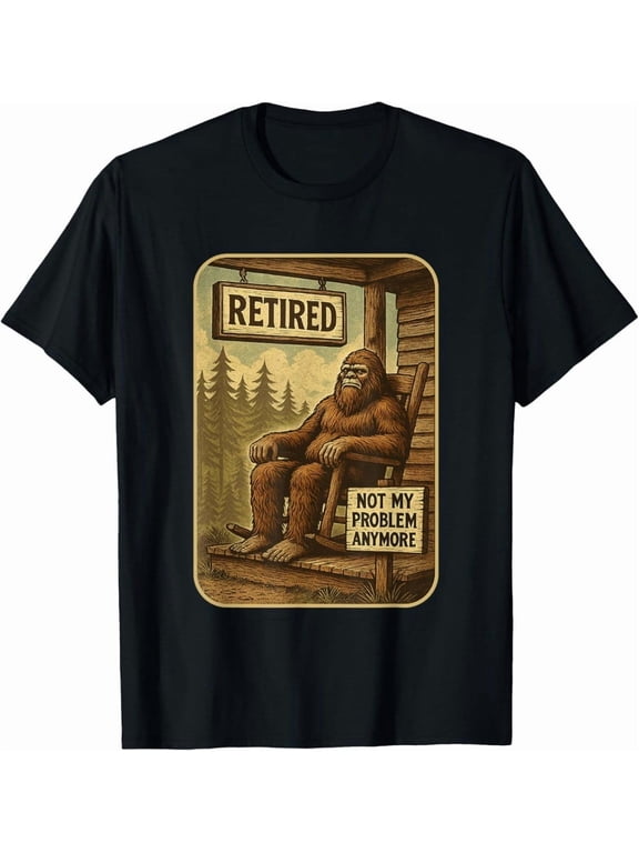 Funny Bigfoot Retired Graphic Short‑Sleeve T‑Shirt, Humor Casual Crew Neck Men Tshirts,Men Clothing
