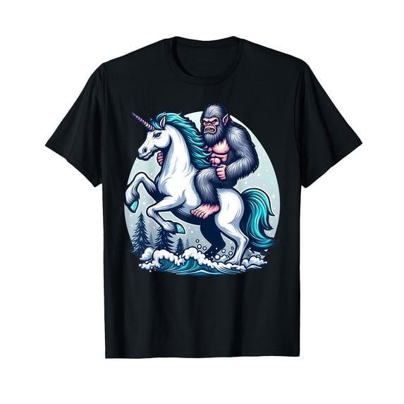 Funny Bigfoot Riding Unicorn T-Shirt for Unique and Humorous Style