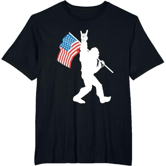 Funny Bigfoot Rock and Roll USA Flag for Sasquatch Believers T-Shirt