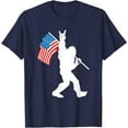 thumbnail image 1 of Funny Bigfoot Rock and Roll USA Flag for Sasquatch Believers Unisex T-Shirt for Men Women Kids Toddler,Navy Color,Size YS, 1 of 5