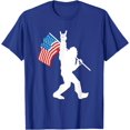 thumbnail image 1 of Funny Bigfoot Rock and Roll USA Flag for Sasquatch Believers Unisex T-Shirt for Men Women Kids Toddler,Royal Blue Color,Size 4XL, 1 of 5