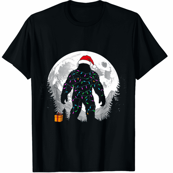 Funny Bigfoot Santa Christmas Tree Lights Xmas Sasquatch T-Shirt for Men and Women