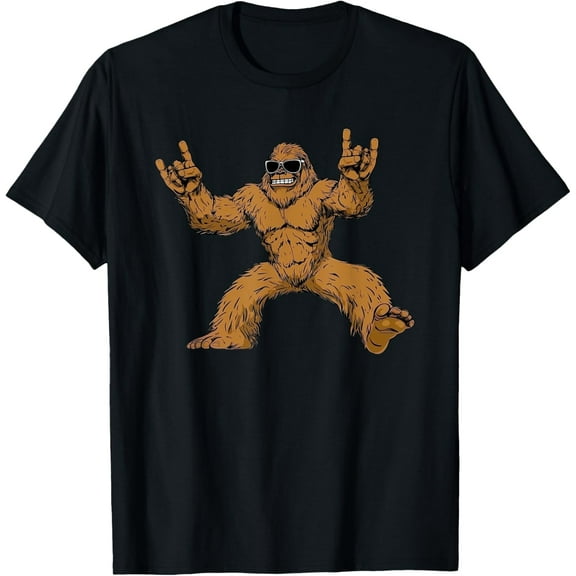 Funny Bigfoot Sasquatch Graphic Tee Men Boys Kids Rock On T-Shirt