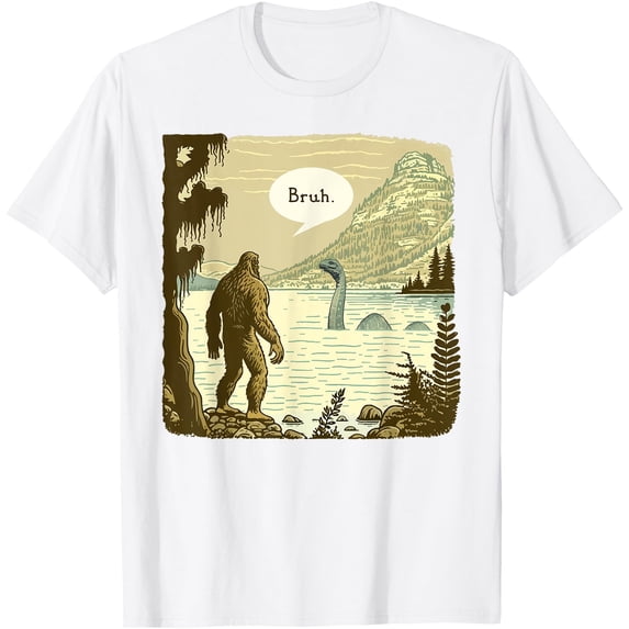 Funny Bigfoot Sasquatch Loch Ness Monster Introvert Bruh Unisex T-Shirt for Men Women Kids Toddler,White Color,Size YL