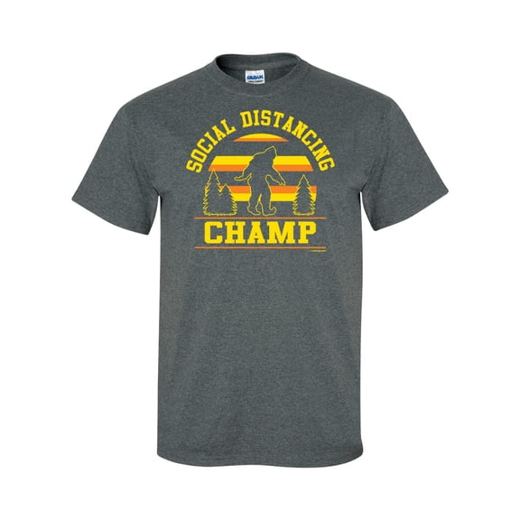 Funny Bigfoot Social Distancing Champ Unisex Adult Short Sleeve T-shirt-Heather Grey-small