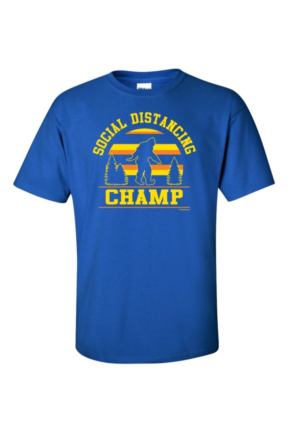 Funny Bigfoot Social Distancing Champ Unisex Adult Short Sleeve T-shirt-Royal-large