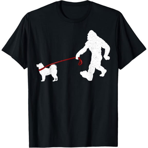 Funny Bigfoot Walking With Alaskan Malamute Dog Lover T-Shirt men and women can wear, black, white, gifts